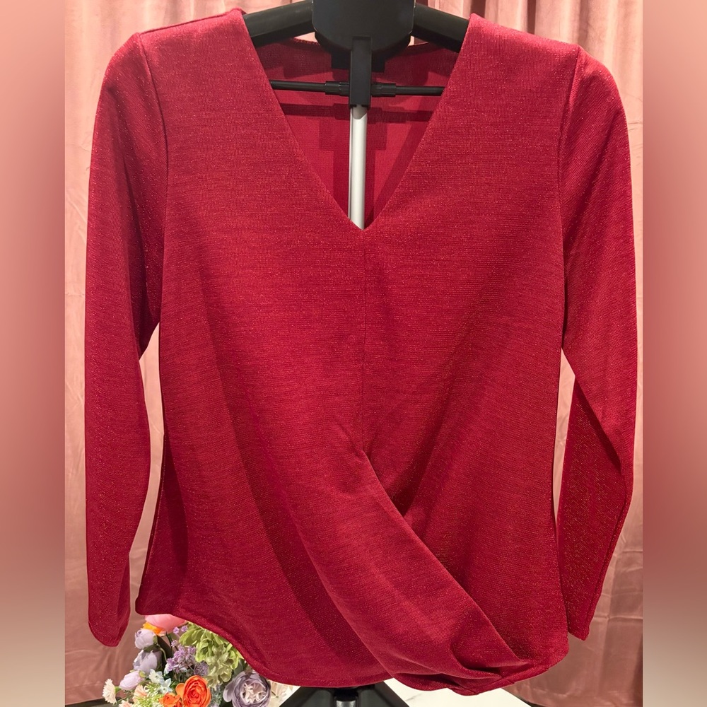 Alfani Deep Red V-Neck Blouse